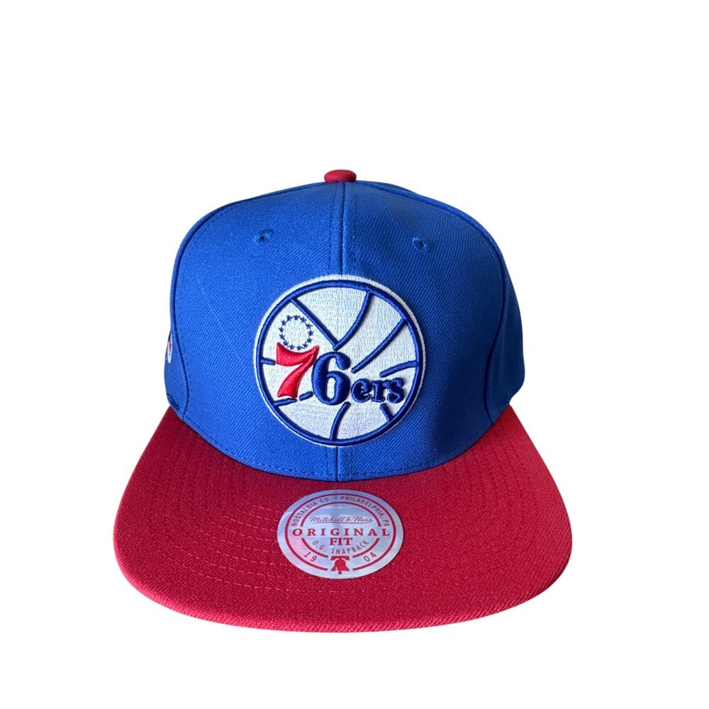 NBA Philadelphia 76ers Mitchell & Ness Blue on Red Snapback Hat NWT